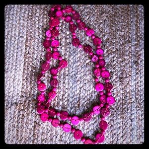 💕Hot pink round beaded long strand necklace